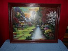 Framed Picture of Cottage by a Stream
