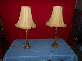 Pair of Electric Matching Lamps Fabric Shades