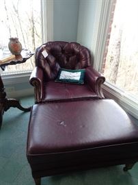 another leather chair w/ottoman, smaller ladies chair