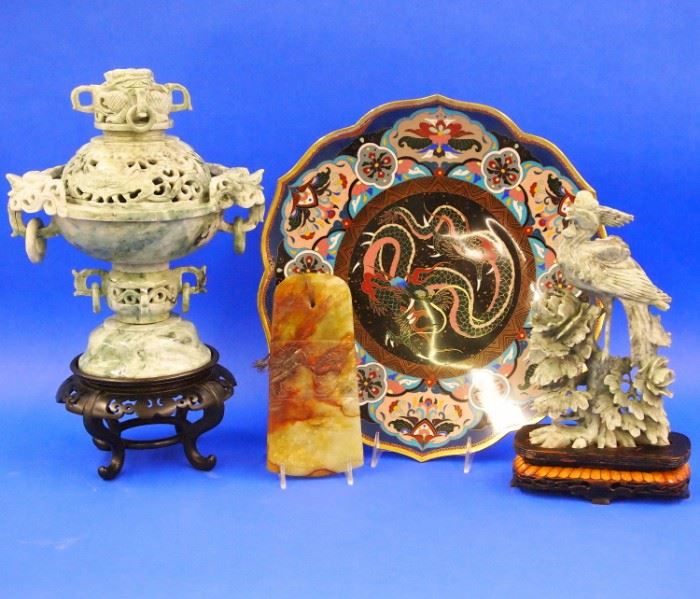Cloisonne Charger, Chinese Carvings