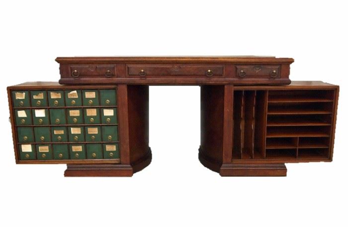 "Wooton" Rotary Flat Top Desk - Featured in Walnut with Plaque.