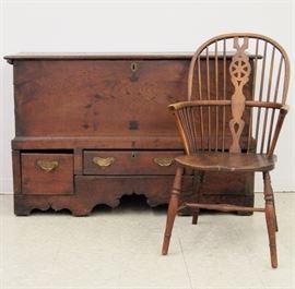 18th Century Oak Blanket Chest, Windsor Chair