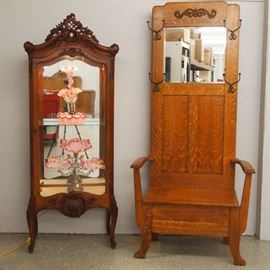 Oak Hall Tree, Mahogany China Cabinet