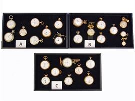 Pocket Watch Groupings - (A) Elgin, Waltham, South bend, etc. (B) Elgin, Waltham, Illinois, Hampton, etc. (C) Waltham, Illinois, Locust, Trenton