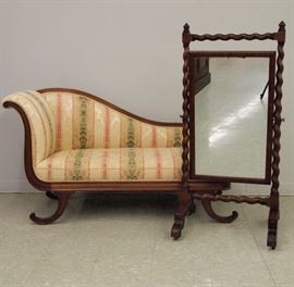 Mahogany Chaise Lounge and Cheval Mirror