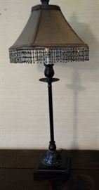 Metal Based Lamp with Fringed Shade -shabby chic.