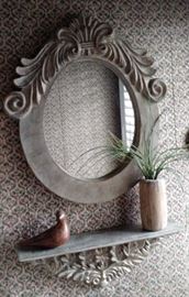 Grey framed mirror with matching shelf