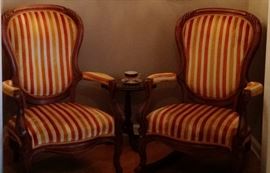 Beautiful striped upholstered Chippendale Arm Chairs