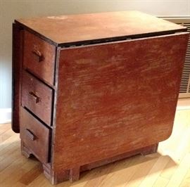 From Signal Mtn, TN, drop leaf Handmade and designed by The Scott family who lived in St. Elmo, TN. This Two Sided Drop Leaf Table sits 6 people and has the characteristic 3 drawers on each side. One of a Kind. Rare and made in late 30’s early 40’s.