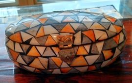 Inlaid stone Hinged Box Eyeglass Case, Jewerly Case, or Trinket Box