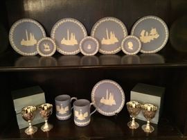 Great selection of Blue Wedgewood and Silver Wine Goblets 4 to a box and packaged in original boxes.