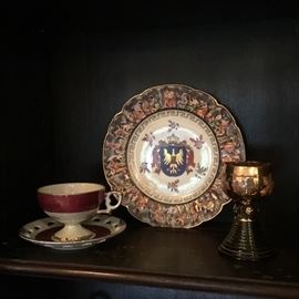 Beautiful Presidential 8" round Gold Plate with matching Tea Cup & Saucer topped off with a gold plates wine goblet. Very nice to have in any home.