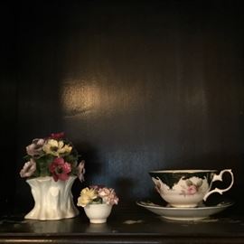 Quite, serene, and lovely explains this setting featuring beautiful floral porcelain pieces and a favorite English Tea Cup & Saucer.