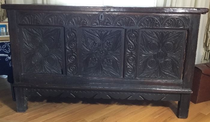 Beautiful German Ladies Carved Dowry Chest. This is Handmade measures 53” long, 54” tall, and 22” deep. Age is mid 1800s per owner.