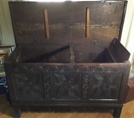 View of the Ladies Dowry Chest showing the sections and a hidden drawer for her valuable Jewerly.
