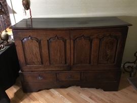 This Dining Room SideBoard is handmade in England in the 1800’s. The top is secured when opening by sliding in a notched area and slanted back.