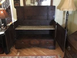 Made in England, Dining Room SideBoard featuring the top open, sides open large areas for storage and three drawers. This is where the ladies would keep their fine linens and silver. Very Nice Piece.