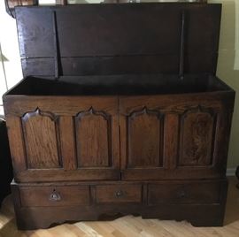 Primitive Antique Large Dining Room Side Board handmade Chest. Zoom in to look at the top where two cut notches are secured in place as it sits upright to place or remove fine China, Linens, etc.