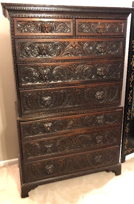 Beautiful ornate hand carved 8 drawer chest