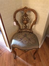 Lovely antique upholstered and embroidered side chair