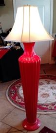 Red ceramic Floor Lamp, five feet tall with shade