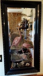 Beveled Mirror with hand painted Flamingos
