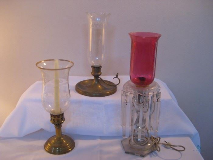 Glass and Brass Hurricane Lamps