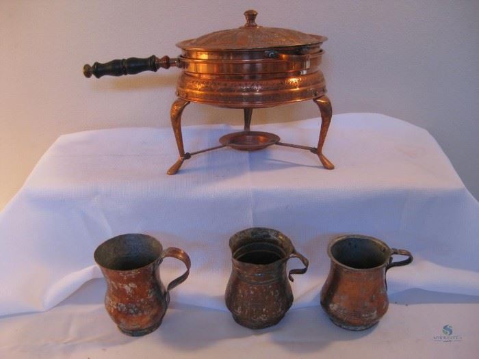 Copper Chaffing dish and mugs