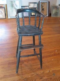 Antique Black Wooden High Chair