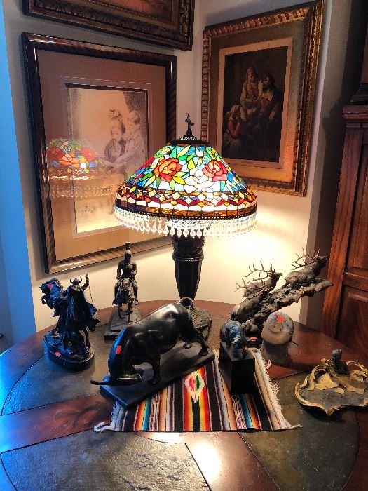 Bronze Sculptures and Tiffany Style Lamps
