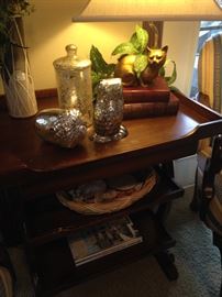 3-tier side table; darling cat lamp; mercury glass selections