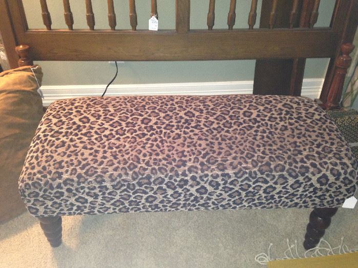 Leopard print upholstered bench
