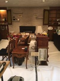 Variety of end tables. lamps, vases and teapots, Ikora trays