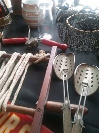 Antique shoe stretchers, antique rope winder
