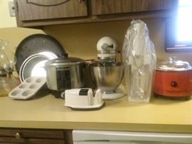 Kitchen Aid mixer, crock pot, knife sharpener