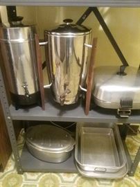 12-30 cup and 12-40 cup coffee pots, fry pan, metal roaster