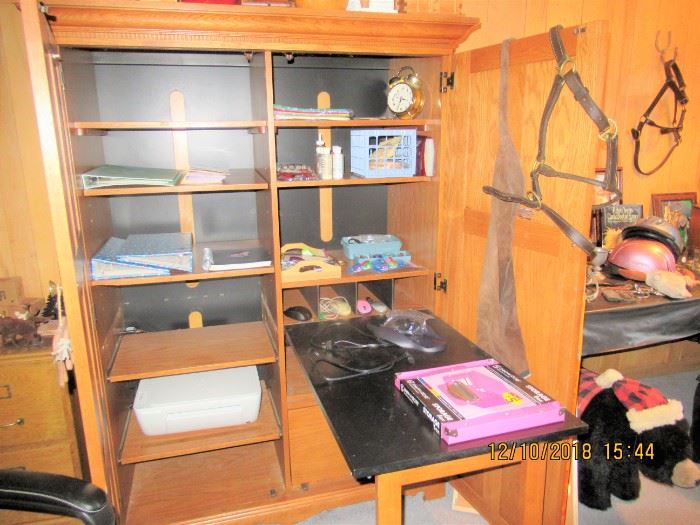 DESK ARMOIRE, FOLDS UP FOR EASE OF USE
