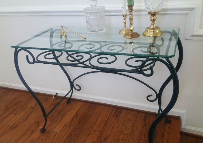 Glass and iron foyer table