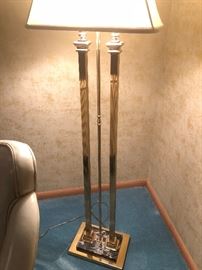 Very fine double column brass & marble base floor lamp