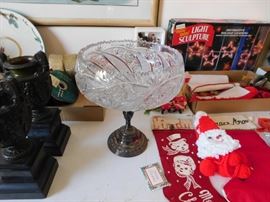 Cut Glass Bowl with Silverplated Base