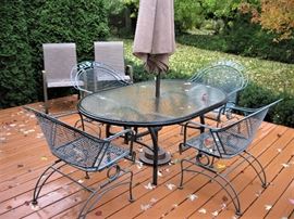 Wrought Iron Patio Table with 4 Chairs and Umbrella