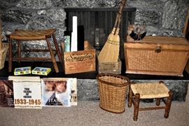 Records, Vintage Wood Boxes, Wicker and Weaved Furniture, Folklore Double Broom