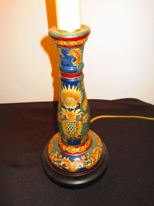 Detail of a hand-painted candlestick lamp