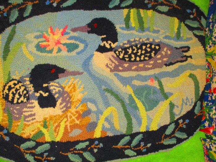 Duck motif hooked rug