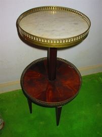 Antique two-tier table with marble insert