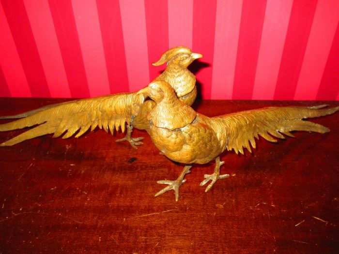 Pair of antique banquet or dining table pheasants