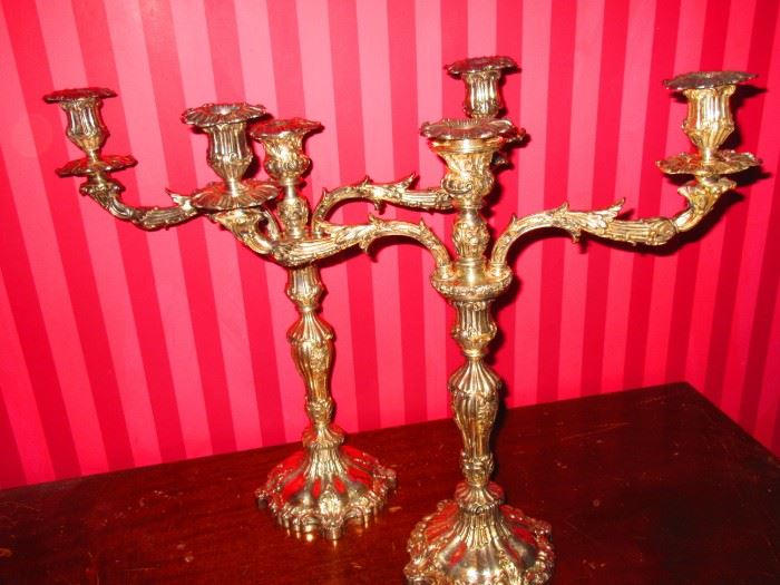 Pair of 19th century silvered candelabras