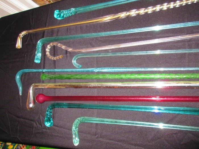 Antique glass and crystal canes and walking sticks