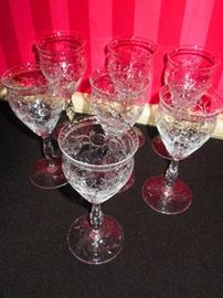 Group of antique etched goblets
