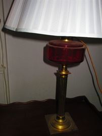 Brass and Ruby glass banquet lamp